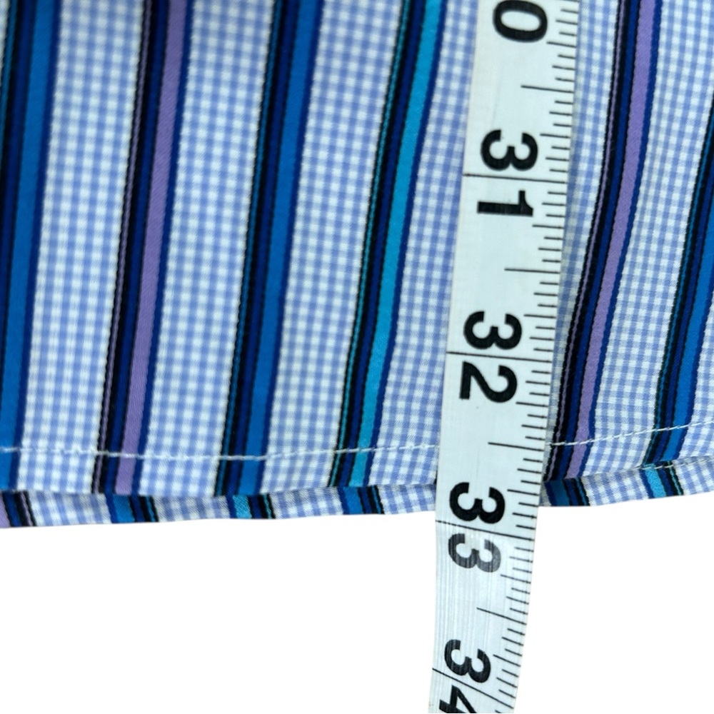 ROBERT GRAHAM Flip Cuff Striped Gingham Button Down Shirt Blue Purple 2XL - Picture 15 of 16